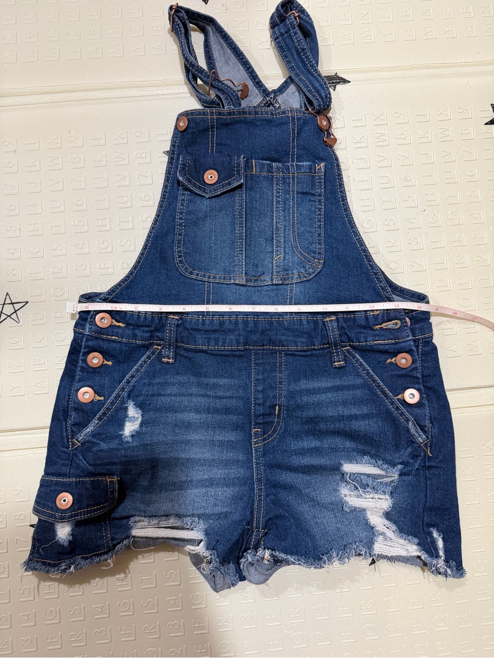 No Boundaries Distressed Denim Short Overalls - Dark Blue